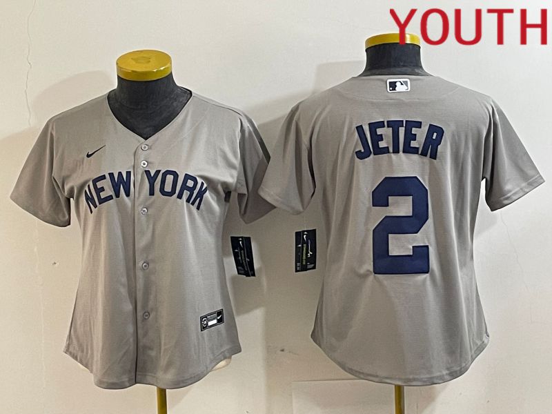 Youth New York Yankees #2 Jeter Grey Nike Game 2024 MLB Jersey style 8->women mlb jersey->Women Jersey